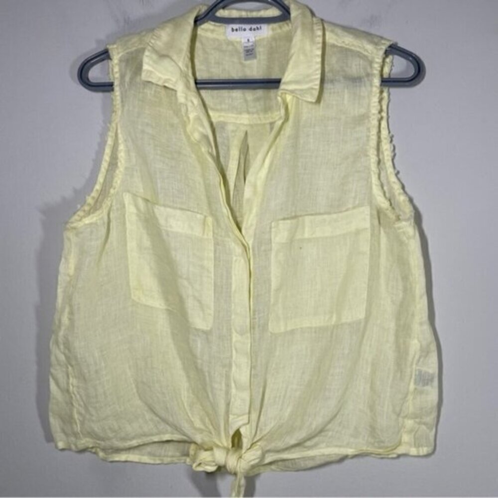 BELLA DAHL Sleeveless Frayed Tie Up Button Down Linen Shirt size S